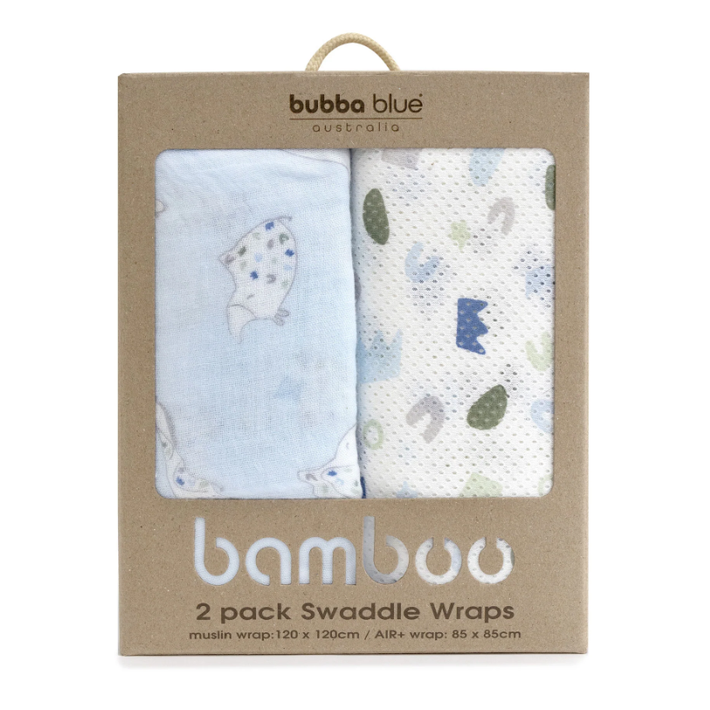 Bubba Blue Sleepy Safari Bamboo 2pk Swaddle Wraps Muslin AIR