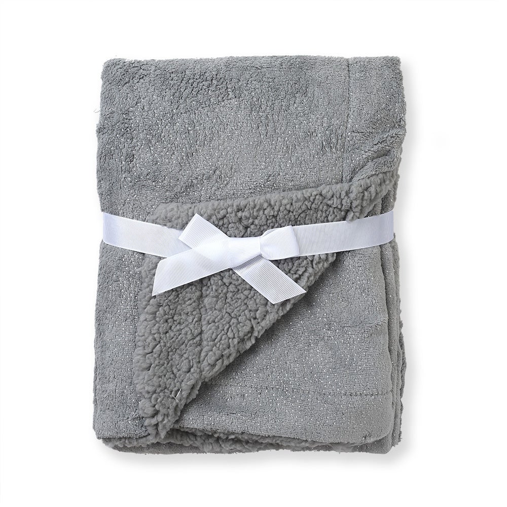 Lullaby Dreams Glitter Coral Fleece/Sherpa Back Blanket Grey Blankets