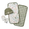 Lullaby Dreams Hat, Mittens, Burp Cloth 4-Piece Set Khaki