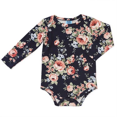 Mobi Minors Edlp Ls Bodysuit Navy Floral