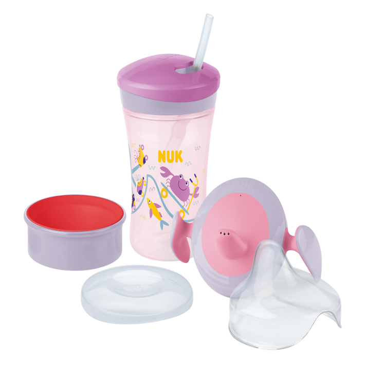 NUK Evolution Cup - Learn to Drink Set 230ml Pink, Sipper, Straw & Tumbler  Cups