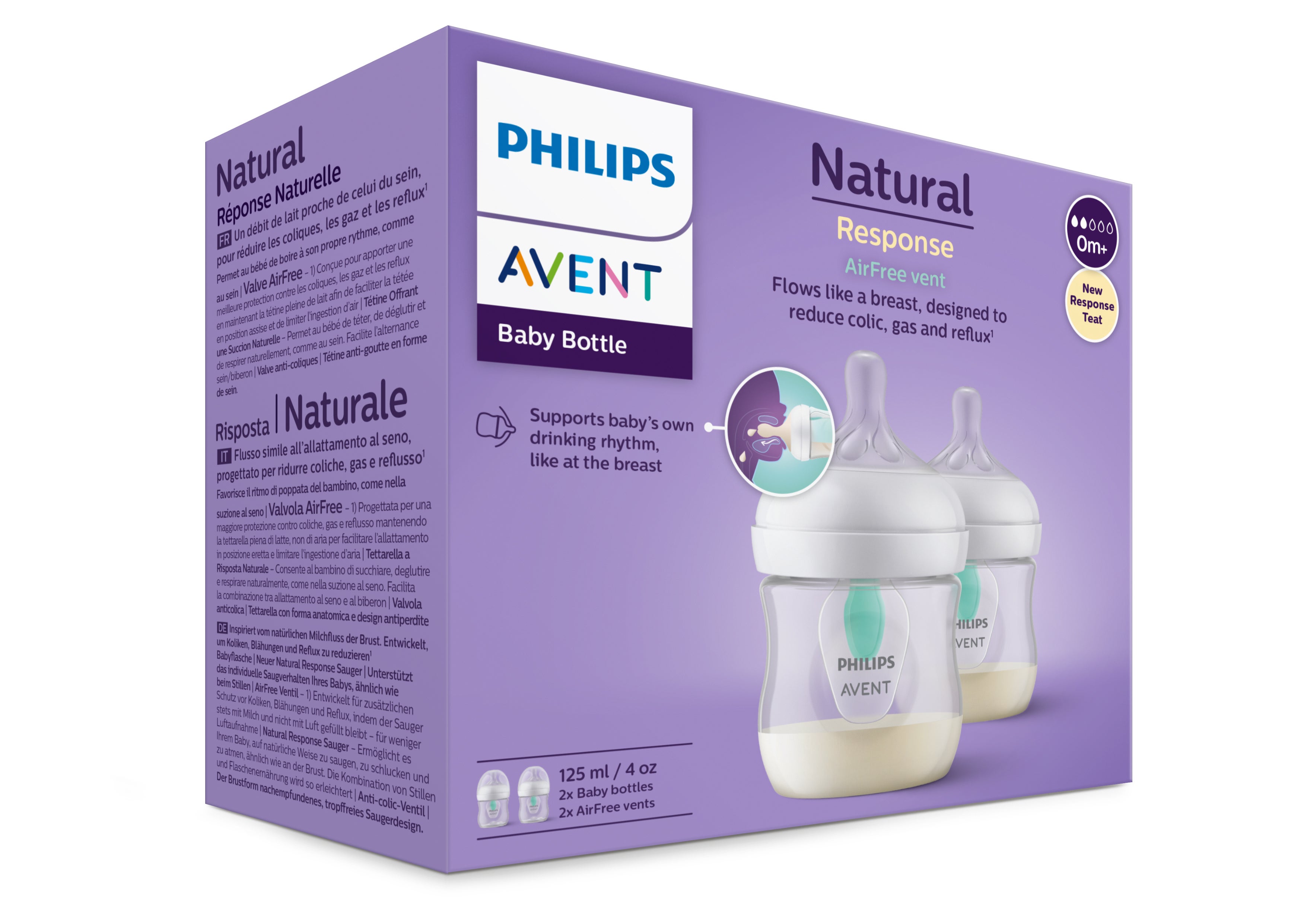 Philips Avent Natural Response Bottle AirFree Vent 125ml 2Pack Baby Bottles Baby Factory