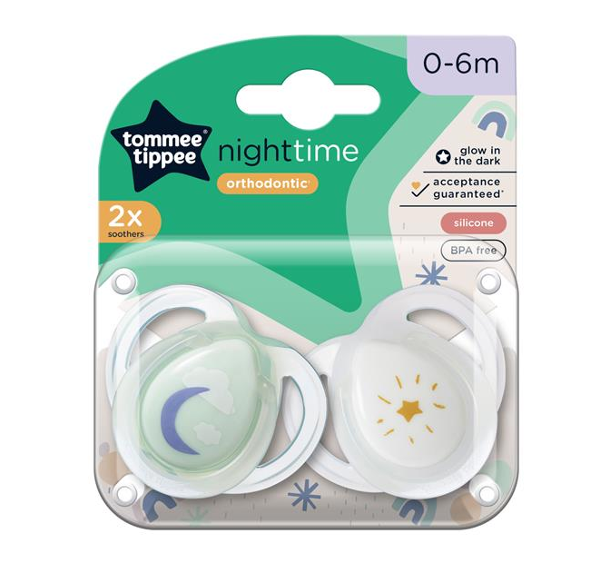 Tommee Tippee Night Time Soother 2Pack 06m Assorted Colours