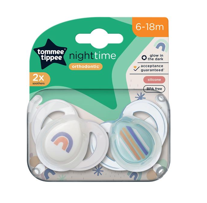 Tommee Tippee Night Time Soother 618m 2Pack Assorted Colours